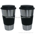 stainless steel coffee cup with silicone lid